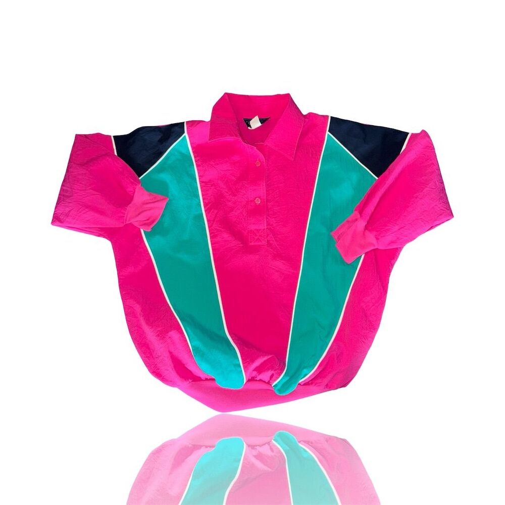 Lilly Sport Women's Vintage 80s/90s Pink Color Block Windbreaker M